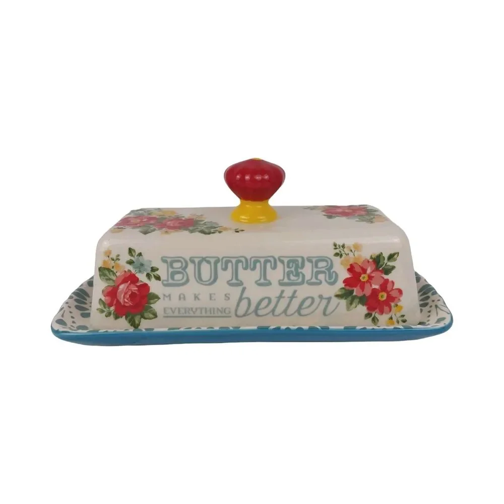 Pioneer Woman Vtg Covered Butter Dish Makes Everything Better Floral New Retired